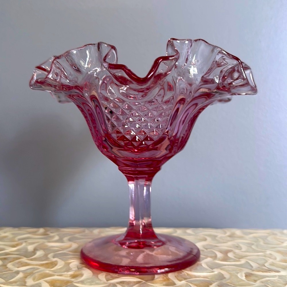 Fenton Vintage Mid Century Colonial Pink Pineapple Pink Pedestal Compote.